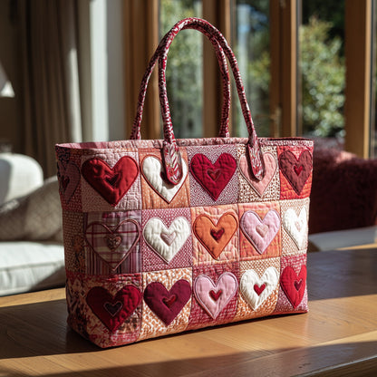 Elegant Heart Patchwork Quilted Tote