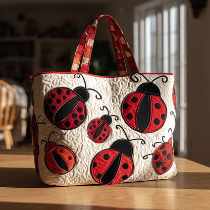 Ladybugs On Fabric Quilted Tote