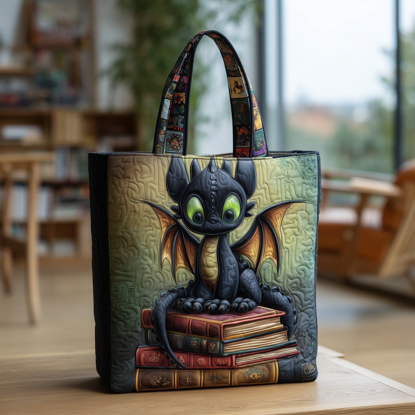 Book Dragon Illustration Tote Bag