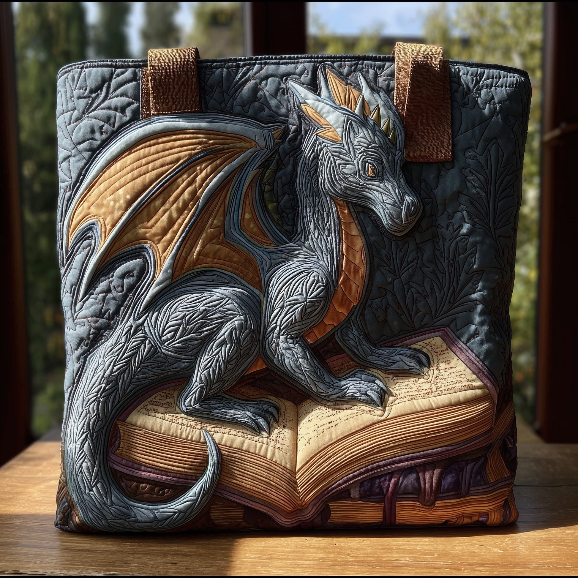 Dragon Open Book Quilted Tote