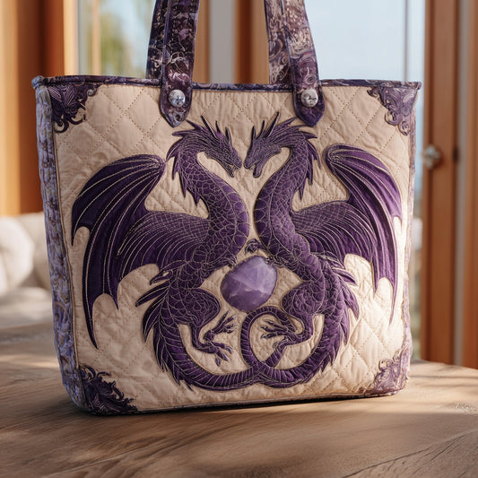 Twin Dragons Amethyst Quilted Tote