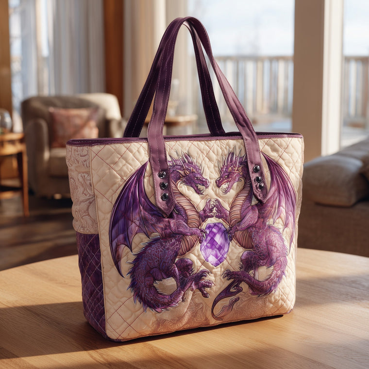 Purple Twin Dragons Quilted Tote