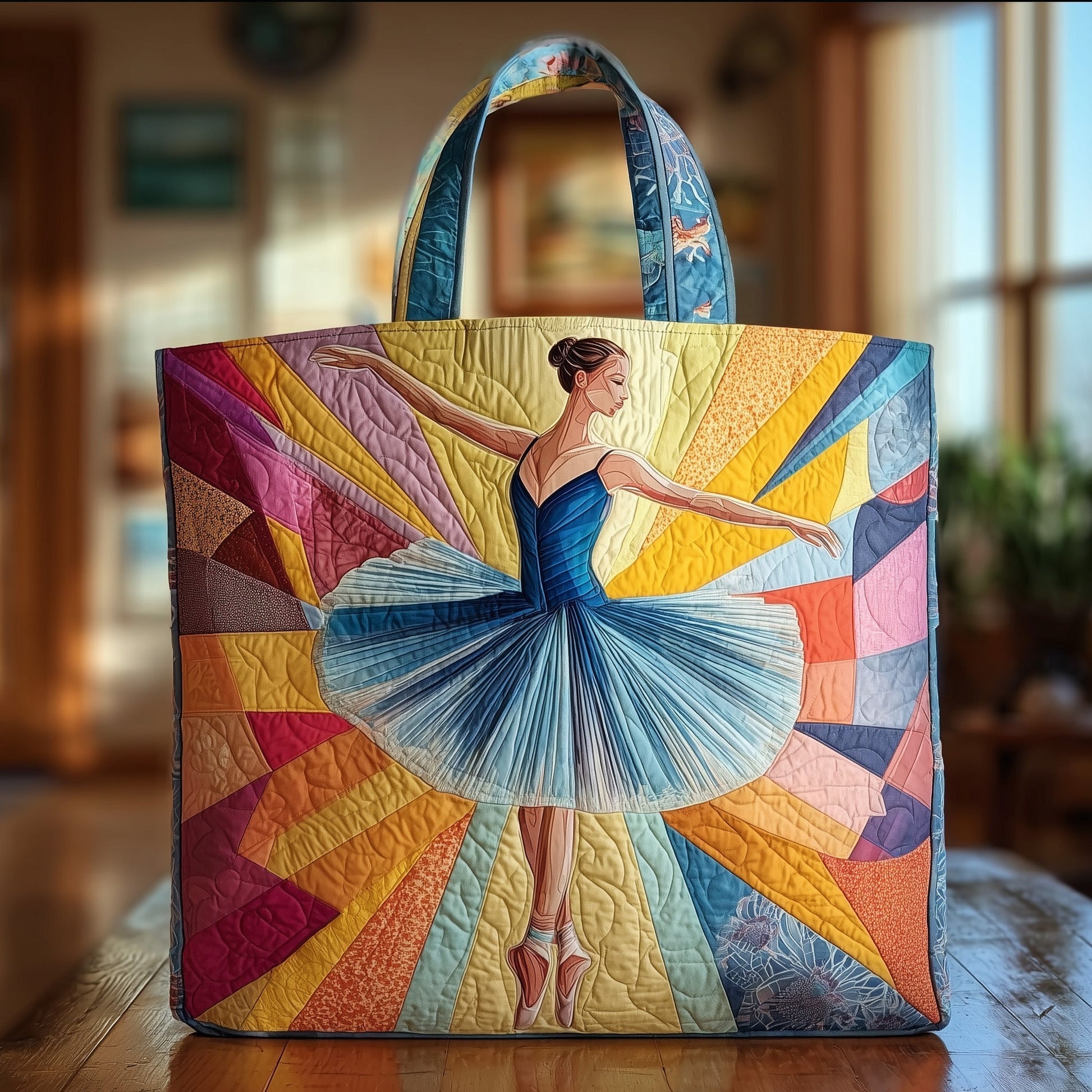 Ballet Dancer Colorful Rays Quilted Tote