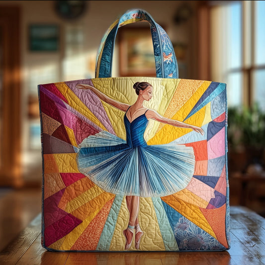Ballet Dancer Colorful Rays Quilted Tote