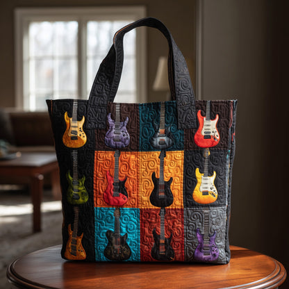Colorful Guitar Patchwork Quilted Tote