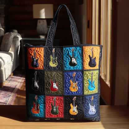 Colorful Guitars Patchwork Quilted Tote