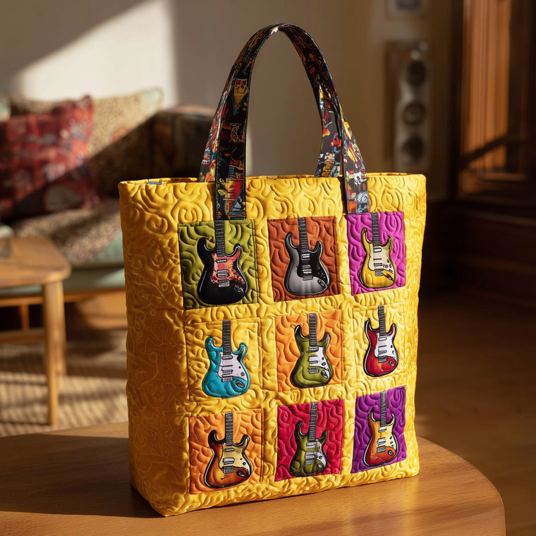 Colorful Guitars Patchwork Tote Bag