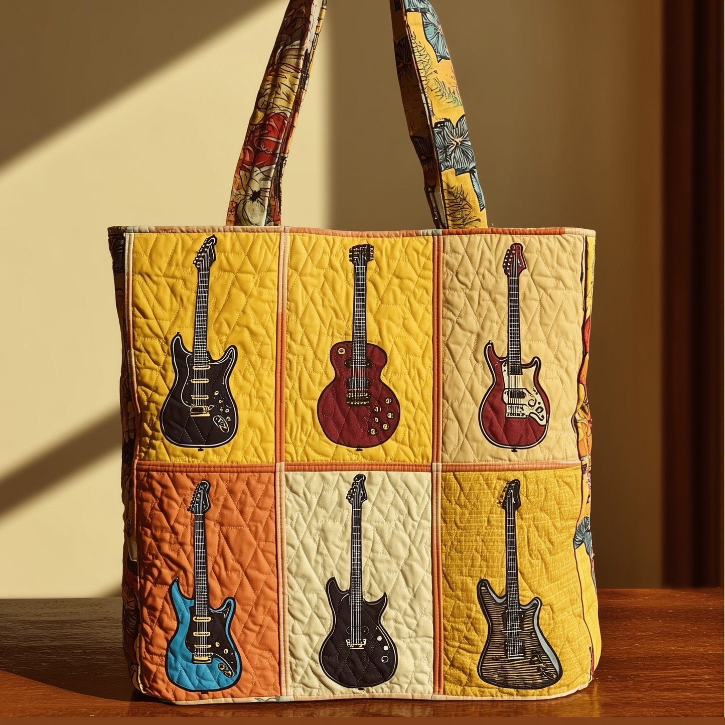 Electric Guitar Patchwork Quilted Tote