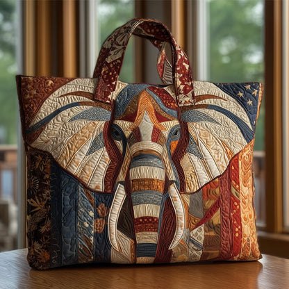 Elephant Face Artwork Quilted Tote