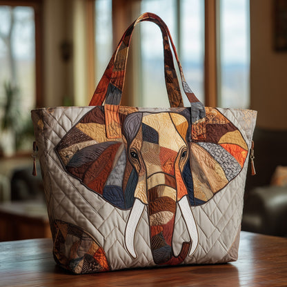 Elephant Face Patchwork Quilted Tote