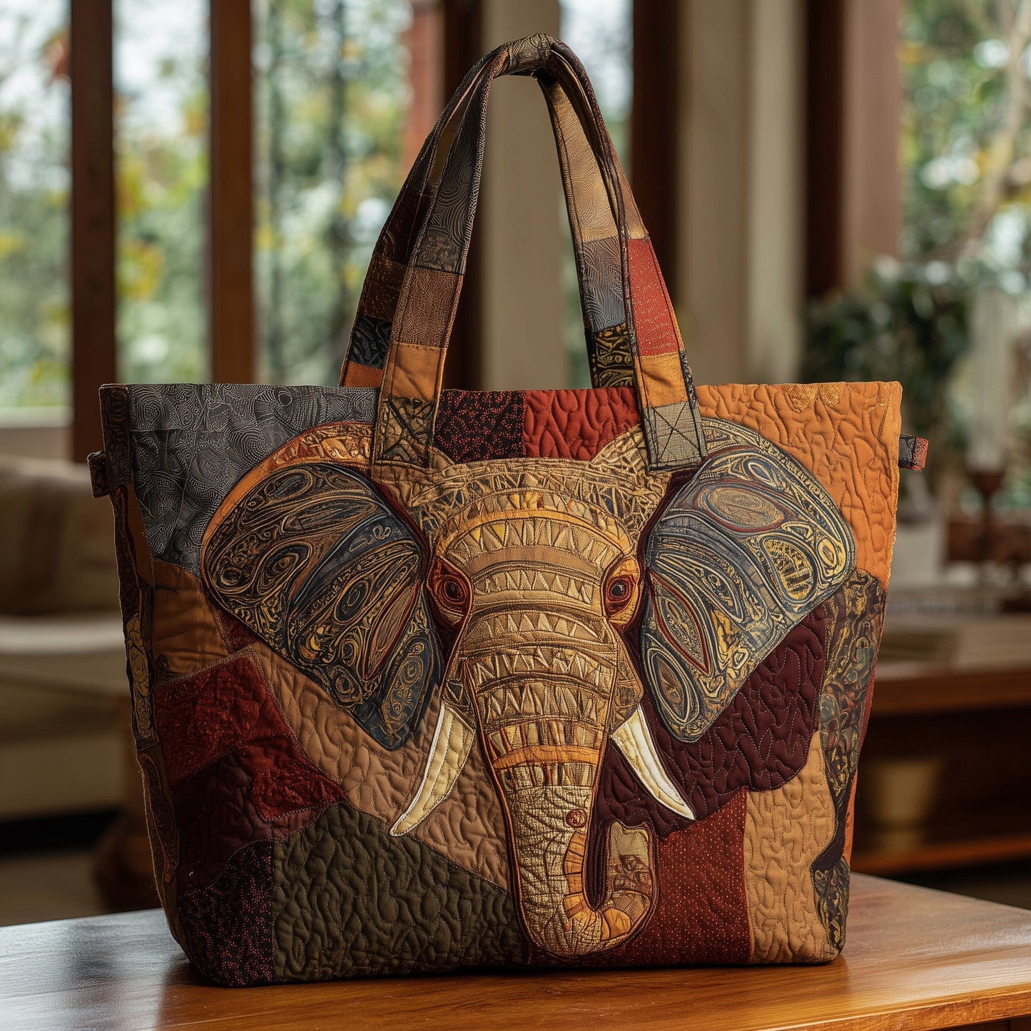 Elephant Tribal Art Quilted Tote