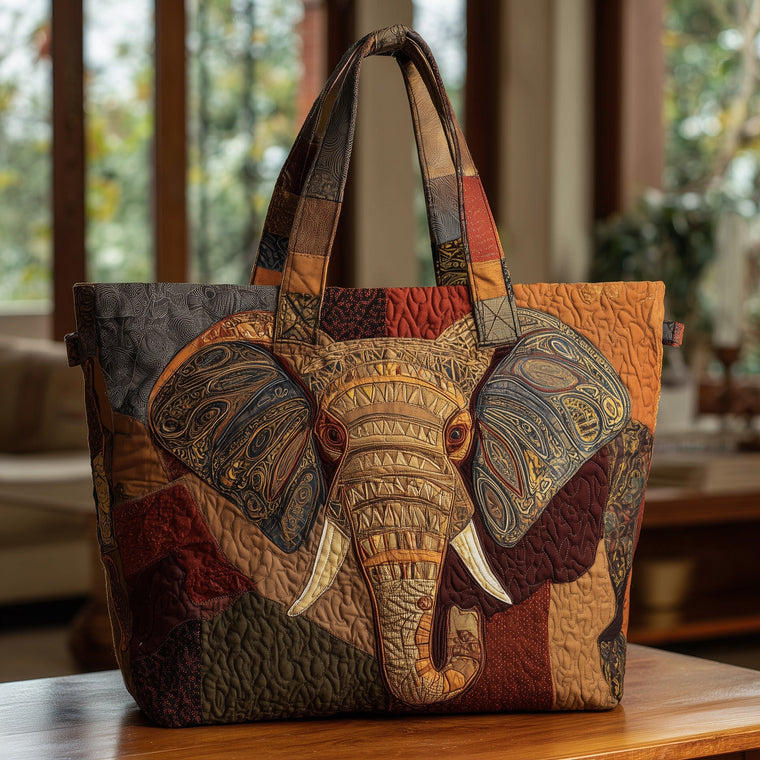 Elephant Tribal Art Quilted Tote