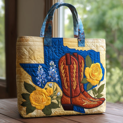Texas State Boots Flowers Quilted Tote