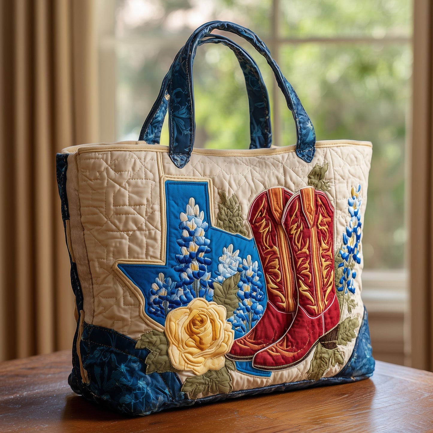 Texas State Floral Embroidery Quilted Tote