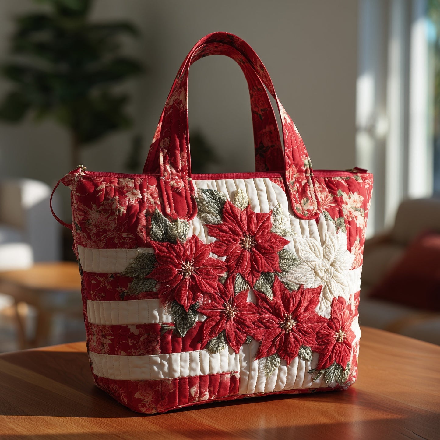 Everyday Poinsettia Quilted Tote Bag
