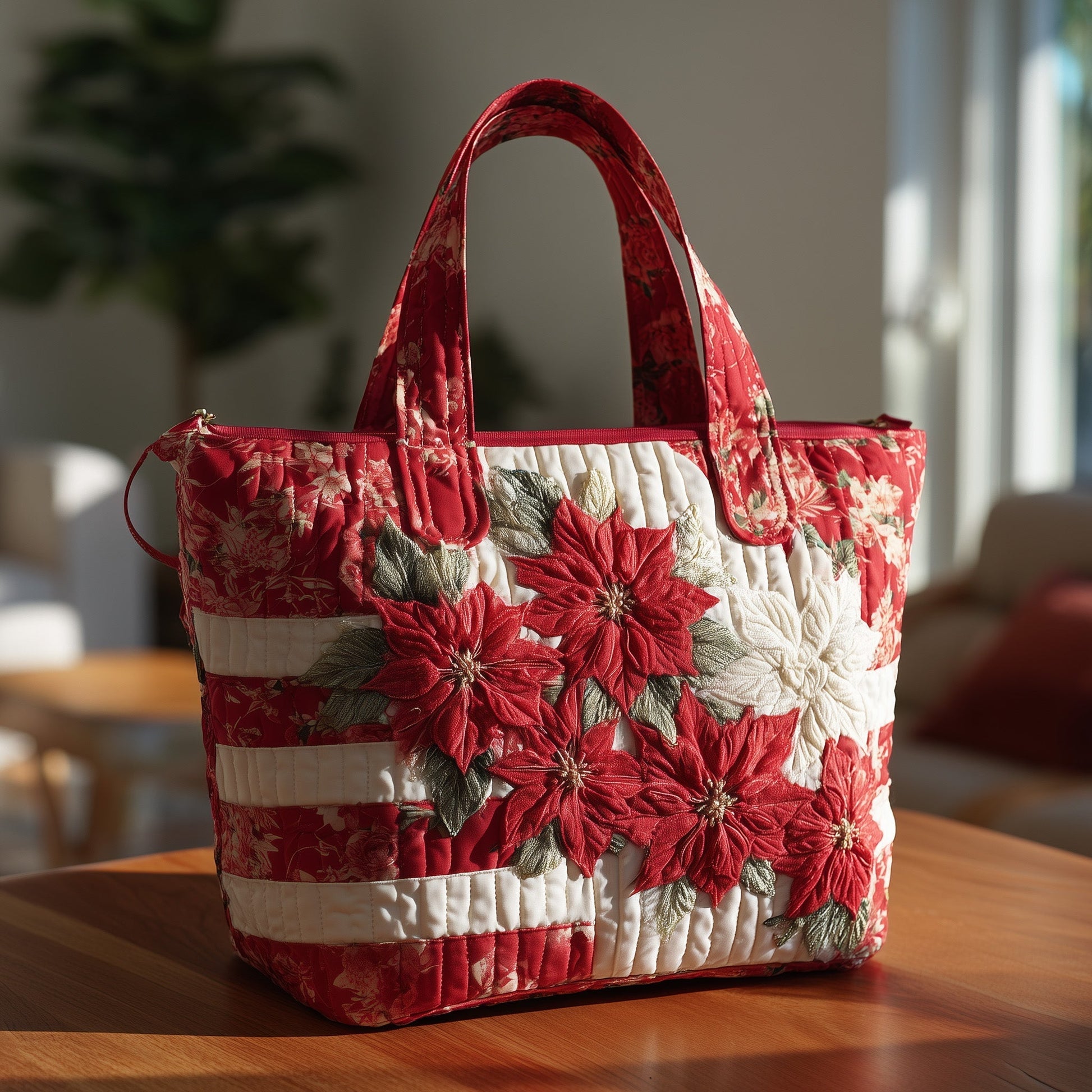 Everyday Poinsettia Quilted Tote Bag