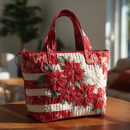 Everyday Poinsettia Quilted Tote Bag