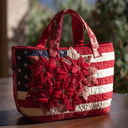 Poinsettia & Flag Quilted Tote