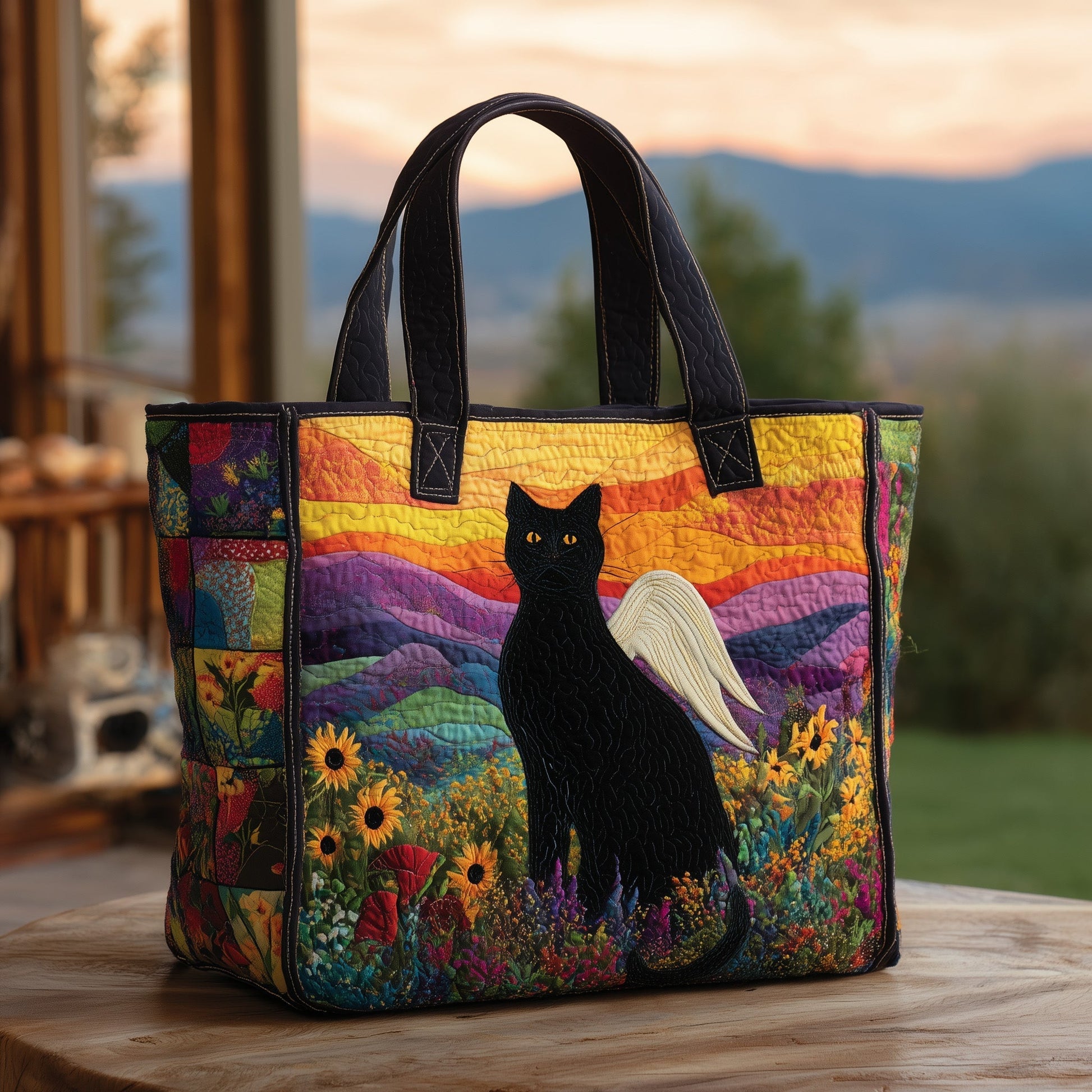 Everyday Sunrise Cat Quilted Tote