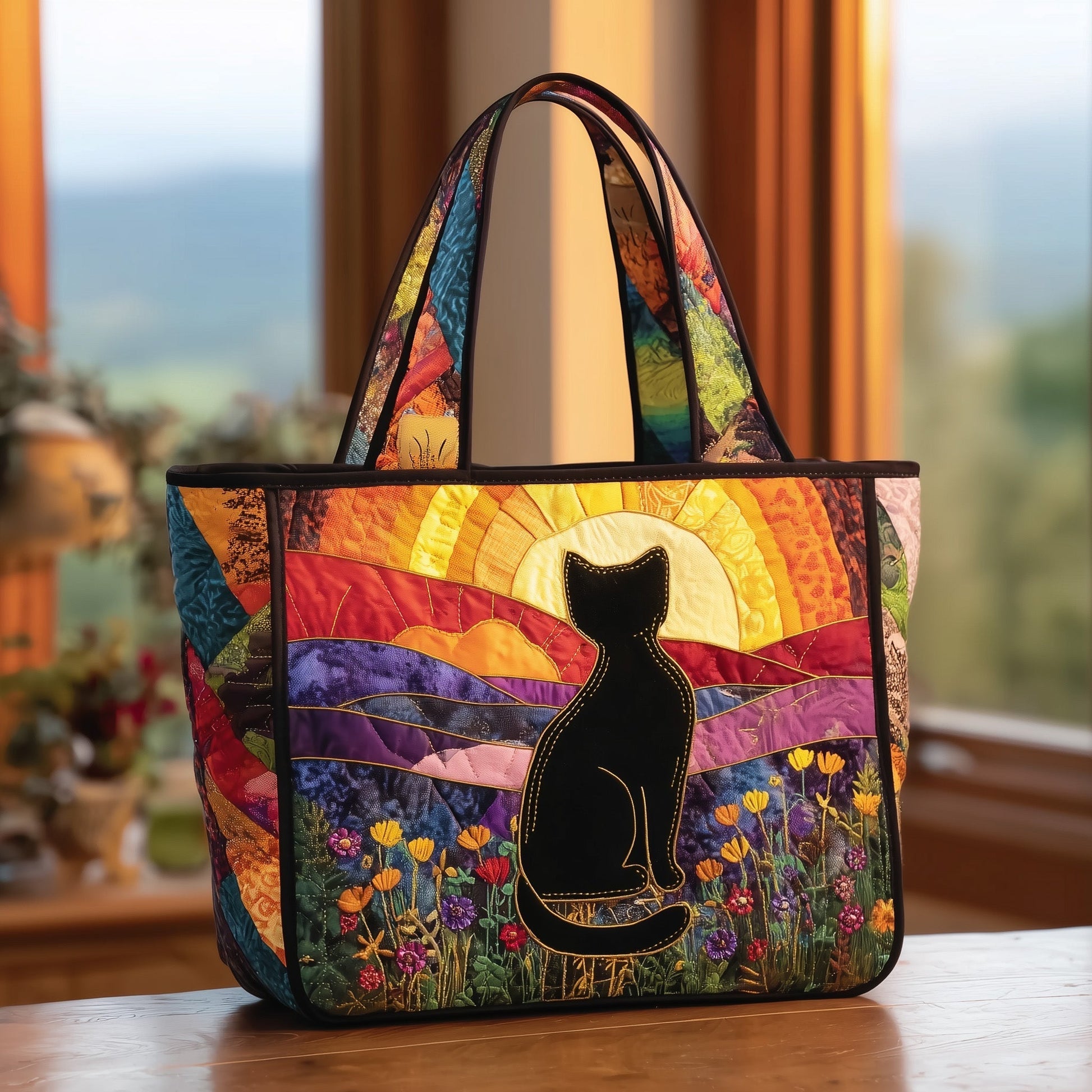 Everyday Sunset Cat Quilted Tote