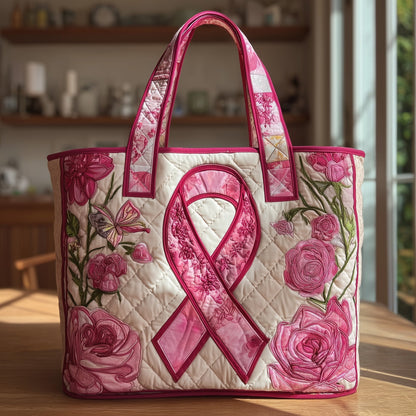 Pink Ribbon Floral Tote Bag