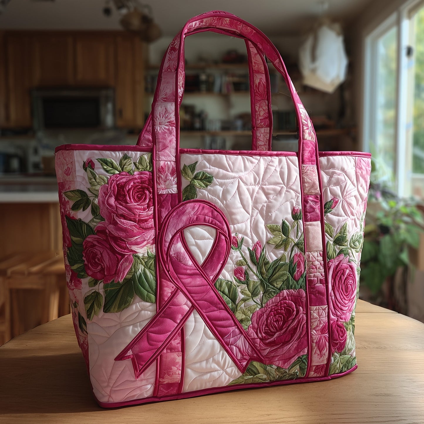 Pink Ribbon Roses Tote Bag