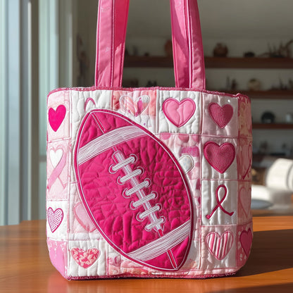 Pink Football Heart Quilted Tote