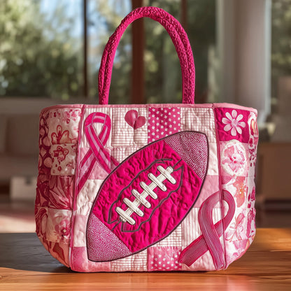 Pink Football Ribbon Quilted Tote