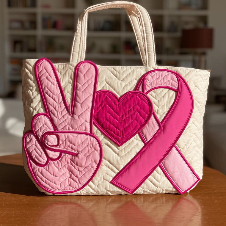 Peace Love Cure Hands Quilted Tote