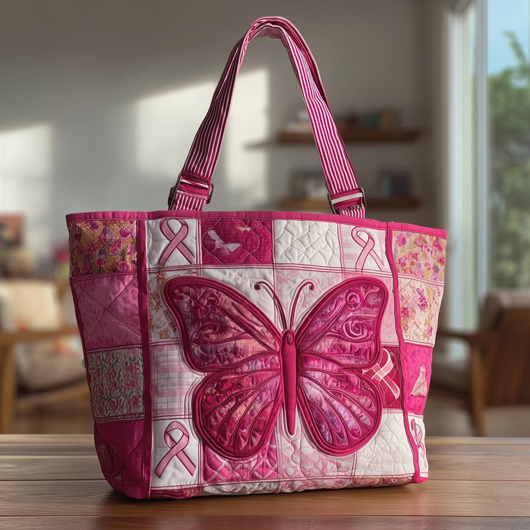 Pink Butterfly Ribbon Quilted Tote