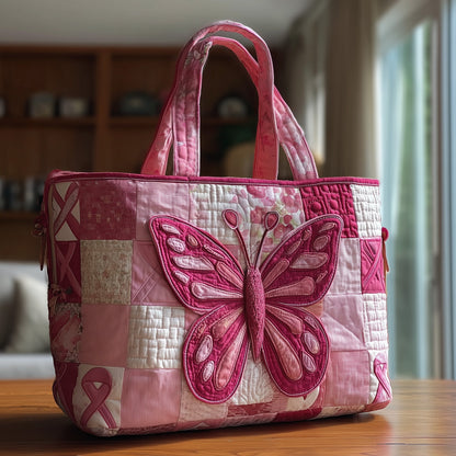 Pink Butterfly Patchwork Tote Bag
