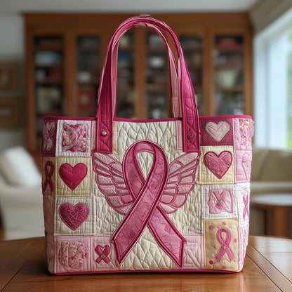 Pink Ribbon Butterfly Quilted Tote