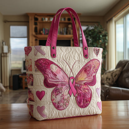 Pink Butterfly Ribbon Tote Bag