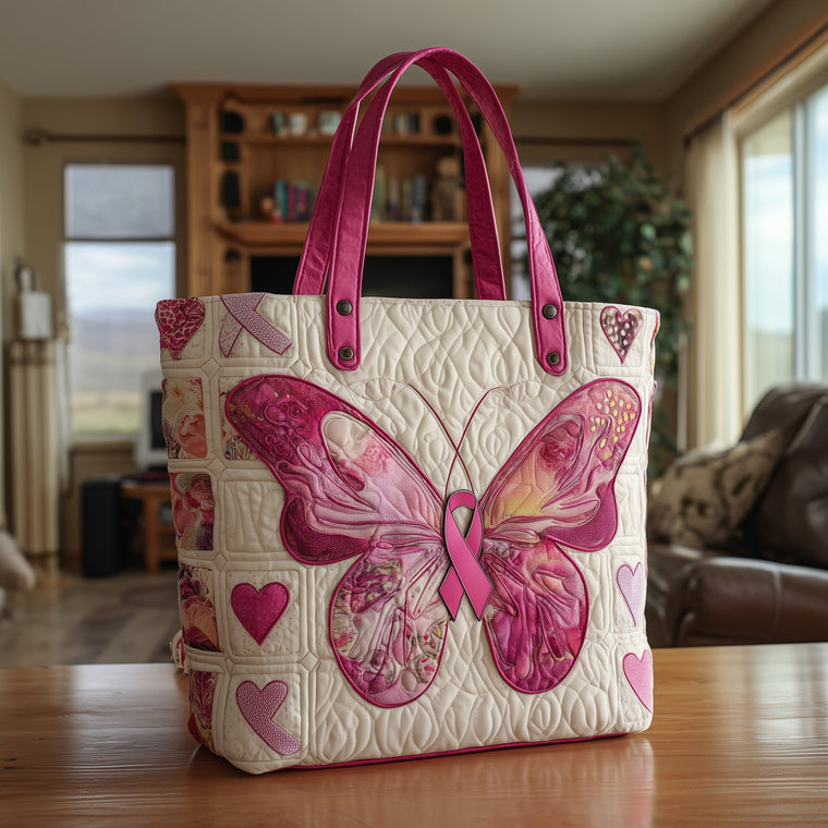 Pink Butterfly Ribbon Tote Bag