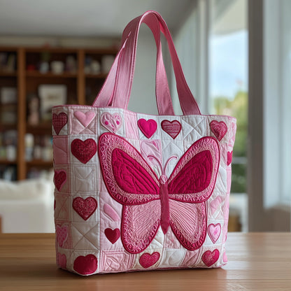 Pink Butterfly Hearts Quilted Tote