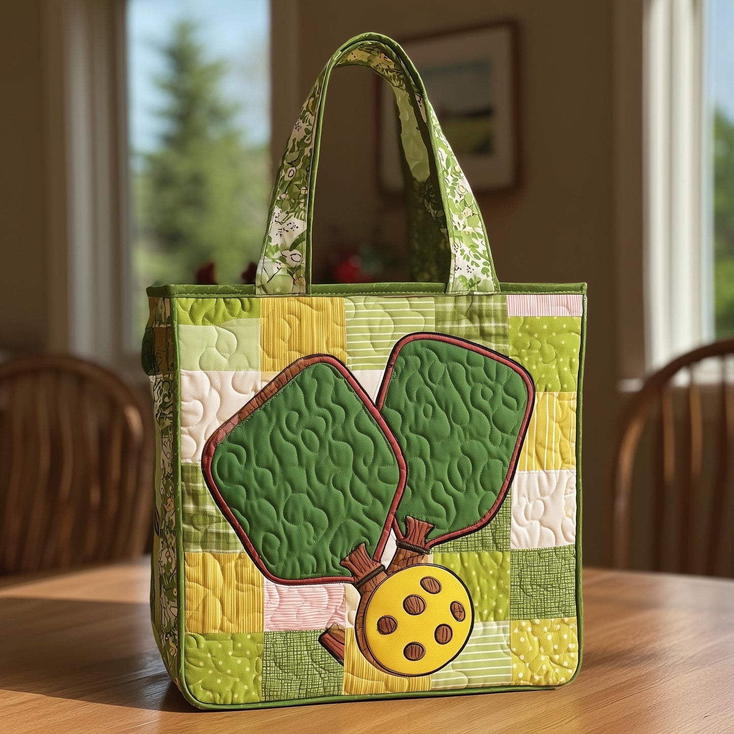Pickleball Paddles Ball Quilted Tote