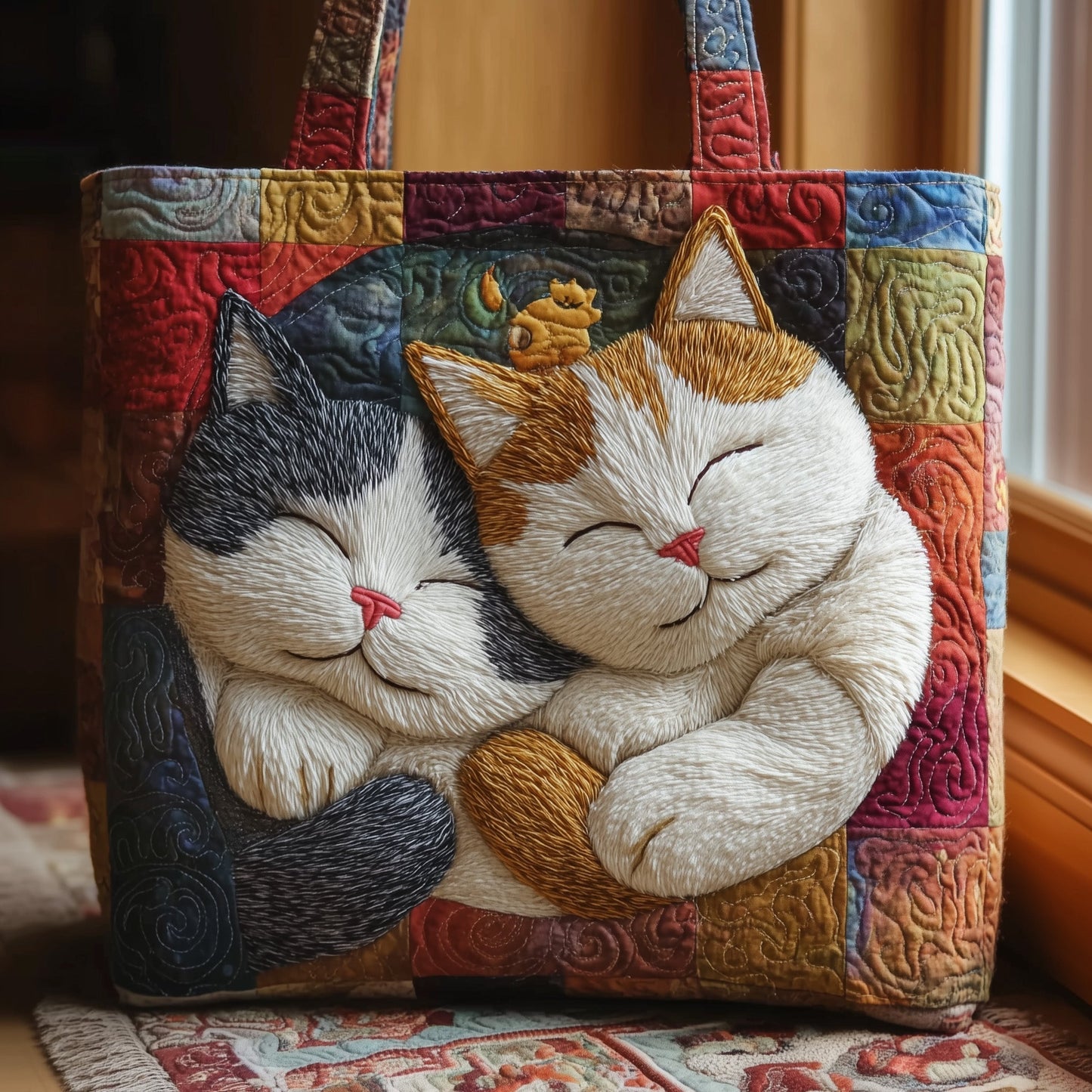 Sleeping Cats Artwork Quilted Tote