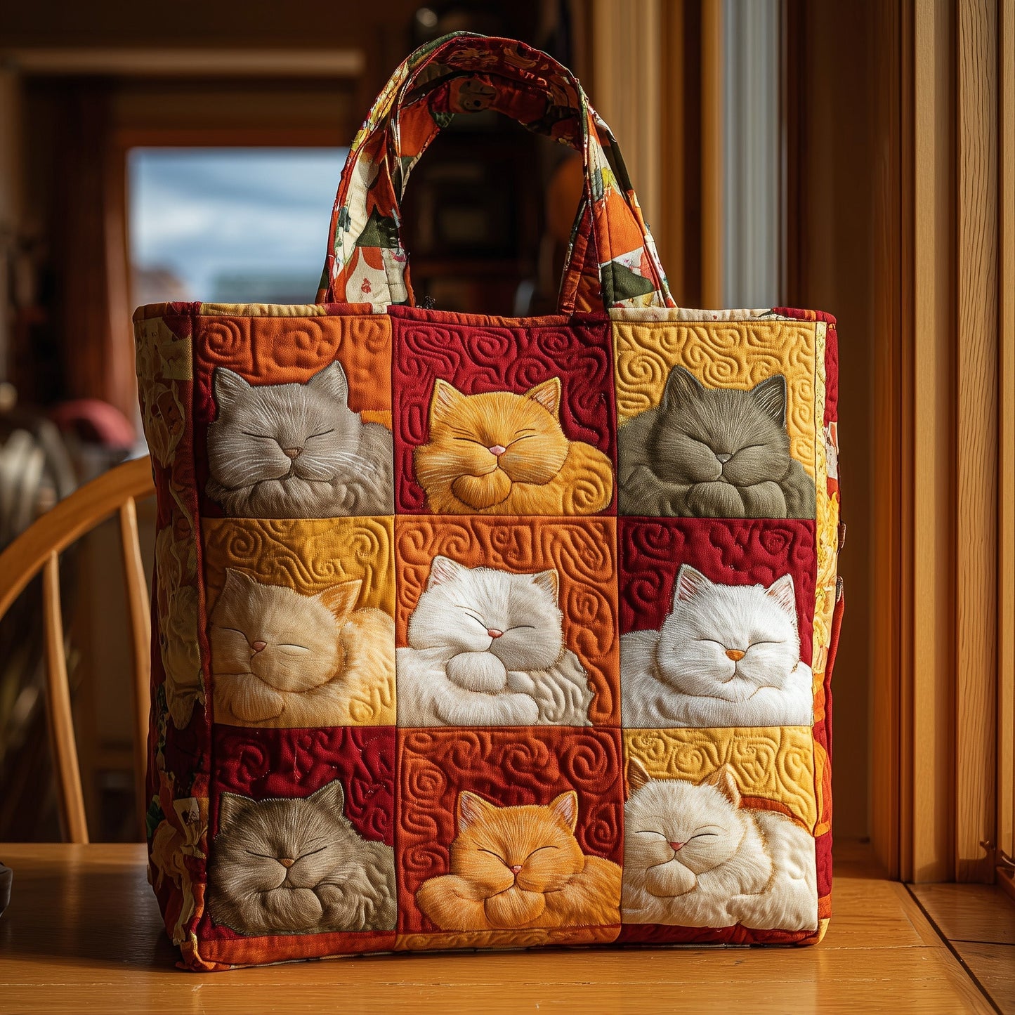 Sleeping Cat Patchwork Tote Bag
