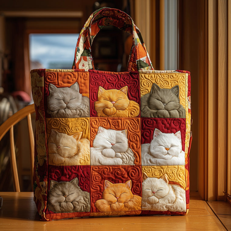 Sleeping Cat Patchwork Tote Bag