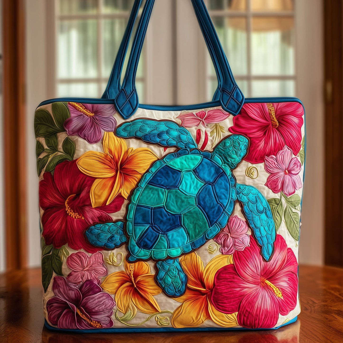 Everyday Turtle Flowers Quilted Tote