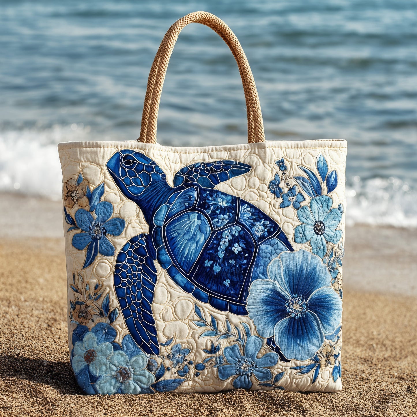 The Blue Sea Turtle Quilted Tote