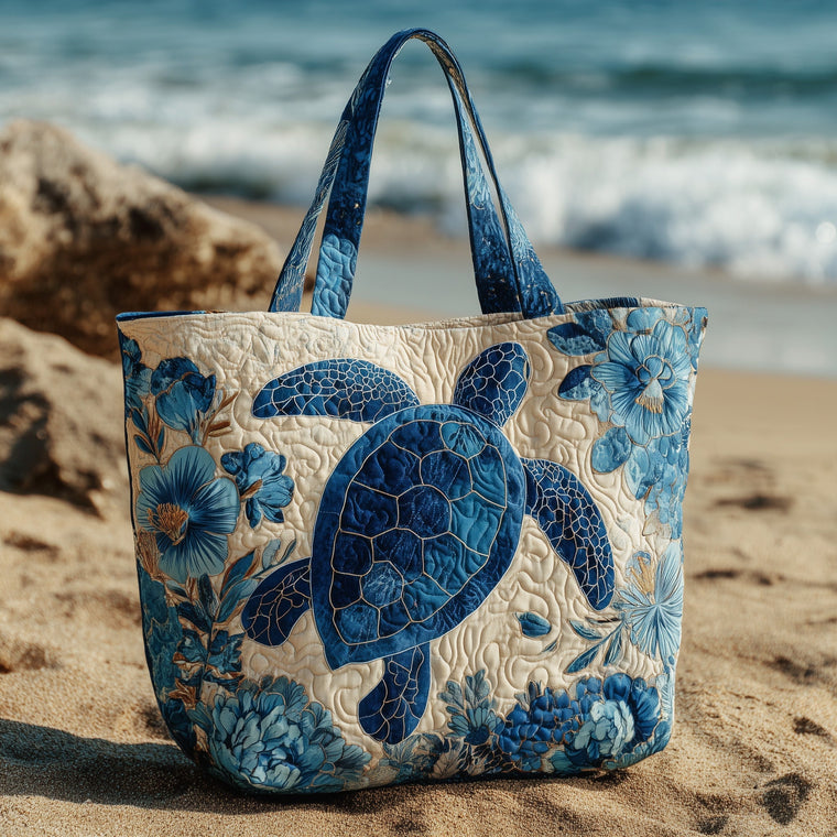 Sea Turtle Flowers Quilted Tote