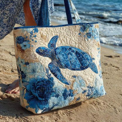 Blue Turtle Flowers Tote Bag