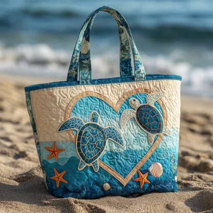 Sea Turtles Heart Starfish Quilted Tote