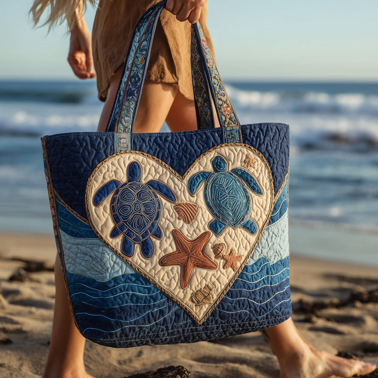Sea Turtles Heart Quilted Tote