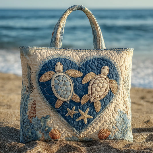 Turtles Blue Heart Quilted Tote