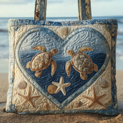 Sea Turtles Seashells Quilted Tote