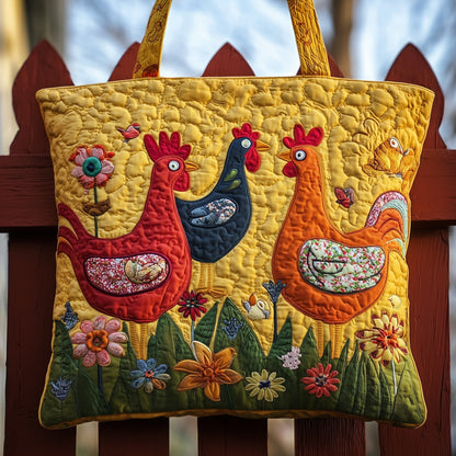 Colorful Chickens Flowers Tote Bag