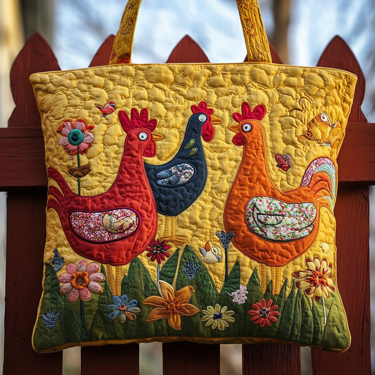 Colorful Chickens Flowers Tote Bag
