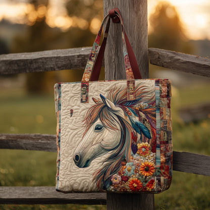Colorful Horse Illustration Quilted Tote